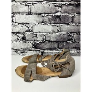 Born Gray Leather Ankle Snake Print Leather Lace Flats Sandals Women 8M US/39EU